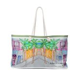 São Vicente Beach Bag by Bagallo featuring hand-drawn Cabo Verde street and palm artwork