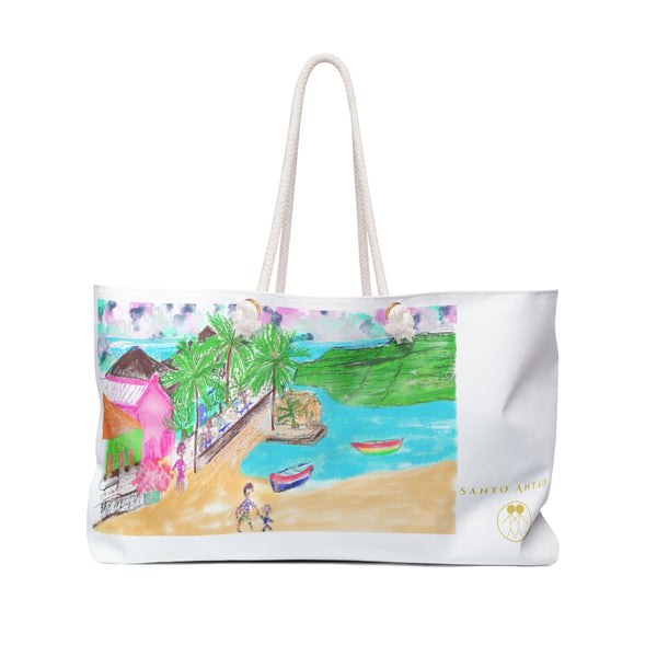 Santo Antão Beach Bag by Bagallo featuring hand-painted Cabo Verde coastal art work